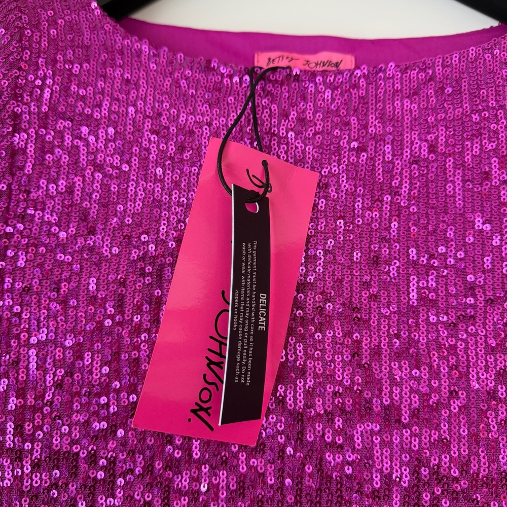 NWT BETSEY JOHNSON DOLOREAN MINI Pink Sequin Dress - S - Picture 13 of 15